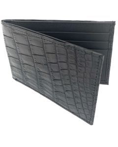 Mens Genuine Crocodile Leather Slim Bi Fold Wallet - Black