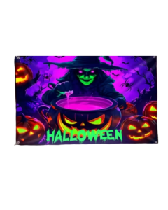 Witch and Pumpkin Glow-in-the-Dark Halloween Tapestry