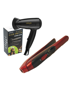12V Pack Portable Hair Dryer & Straightener Black/Rose Gold