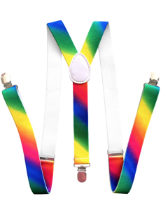 Rainbow 35mm Wide Suspenders - Unisex Adjustable Clip On Elastic Y-Back Braces