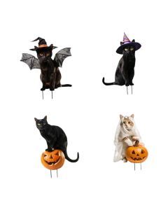 Metal Cat Statues Garden Stakes Halloween (4 Set)