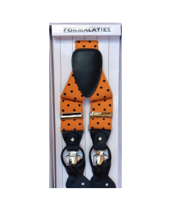 Mens Polka Orange/Black Premium Convertible Suspenders - Adjustable Clip On Elastic Y-Back Braces