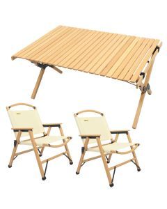 2 Chairs & 1 Table Set Bamboo Camping Folding Portable Outdoor Picnic Travel BBQ
