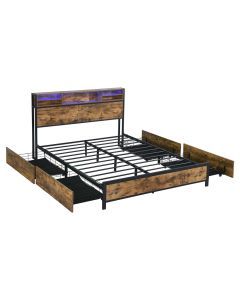 Levede Industrial Bed Frame RGB LED Storage Headboard USB Charge Drawers Double