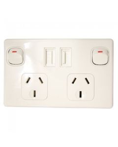 Double Pole & USB Power Point 10AMP - White