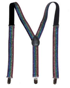 Rainbow Glitter Sparkle Suspenders - Adjustable Clip On Elastic Y-Back Braces