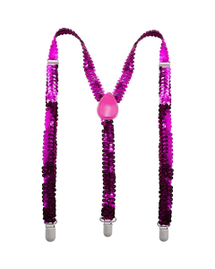 Mens Hot Pink Sequin Slim Suspenders - Strong Adjustable Clip On Braces for Weddings/Formals