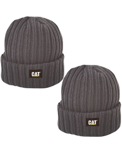 2x Caterpillar Rib Watch Beanie Hat - Graphite (Warm Winter Knit Cap)