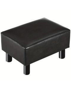 Small Wooden Leg Ottoman: Black PU Faux Leather Footrest