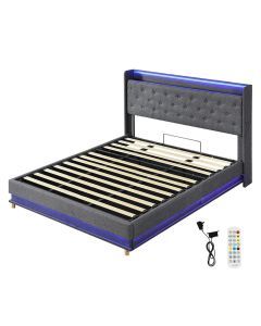 Levede King Bed Frame LED Light Gas Lift Storage Headboard USB Charging
