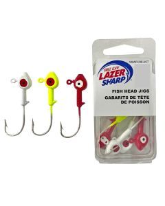 10 Pack of 1/8oz Size 1/0 Eagle Claw Lazer Sharp Fish Head Jigs-Assorted Colours