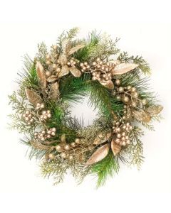 Classic Christmas Wreath Golden Leaves and Berries