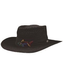 Greg Norman Straw Hat - Black (Summer Wide Brim Golf Signature Hat)