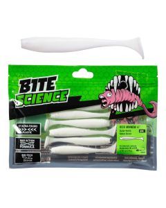 6 Pack of 4 Inch Bite Science Kick Minnow Soft Plastic Lures - White Glow