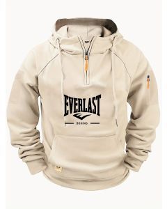 Men's Zipper Hoodie with Pockets and Print (White)