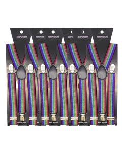 6x Rainbow Glitter Slim Suspenders Bulk Pack - Strong Adjustable Clip On Braces for Weddings/Formals