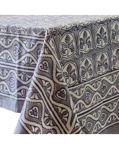 Kolka Rectangular Lotus Handle-Block Printed Dining Tablecloth - Grey (150x220cm)