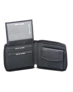 Pierre Cardin Mens Genuine Leather Zip Around Wallet - Black (RFID Guard)