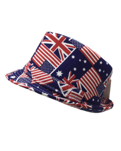 Australia/USA/UK Flags Trilby Hat - Combined Aussie/English/American Cap