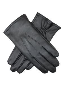Dents Mens Genuine Full Grain Leather Black Gloves - 3 Point Stitch & Warm Fleece Lined