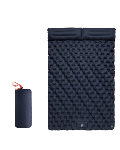 Double Inflatable Camping Mattress with Built-in Pillow Pump Navy Blue