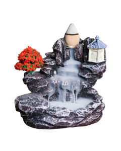 Red Resin Backflow Incense Holder Waterfall Set - Modern Aromatherapy Ornament with Incense Cones