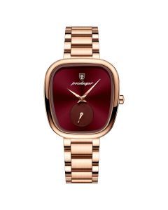 Women's Stainless Steel Waterproof Quartz Watch (Rose Gold Red)