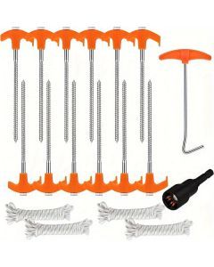 18 pcs Heavy Duty Tent Stakes Set with Rope & Hook