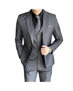 Mens Formal Suit Set Blazer Vest Pants (Gray)