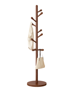 Solid Walnut Wood Floor Coat Rack - 10 Hooks
