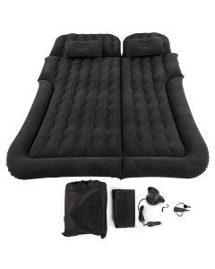2-in-1 Car Inflatable Mattress Soft PVC Flocking Travel Bed with Pump Black