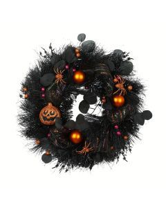 Halloween Black Wreath with Pumpkin Skull