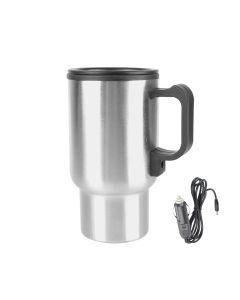 12V Electric Heating Car Kettle 450mL Stainless Steel Thermal Mug Silver