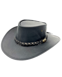 Jacaru 1001 Kangaroo Leather Outback Wide Brim Hat - Black