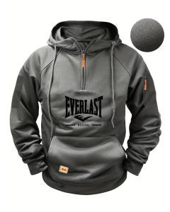 Men's Zipper Hoodie with Pockets and Print (Grey)