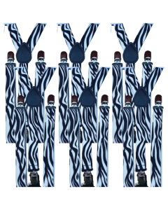 6x Zebra Slim Suspenders Bulk Pack - Strong Adjustable Clip On Braces for Weddings/Formals