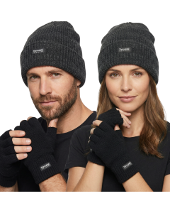 2pc Mens 3M Thinsulate Winter Set - Beanie Hat & Fingerless Knit Gloves