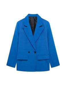 Womens Double Breasted Blazer with Pockets (Dark Blue)