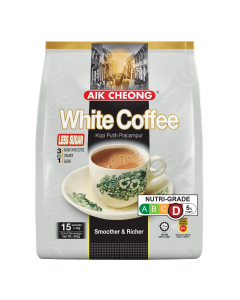 Aik Cheong White Instant Coffee 40g Sachets (Pack of 15) - Less Sugar (600g Total)