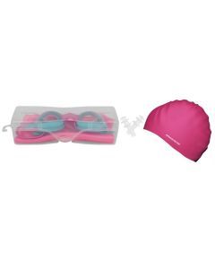 Mirage Kid's Junior Swim Pack Goggles Cap and Ear Plugs for 6-14 yo (Pink)