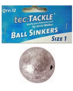 12 x Jarvis Walker 1 Ball Sinkers - Pre Packed 1 Ball Fishing Sinkers