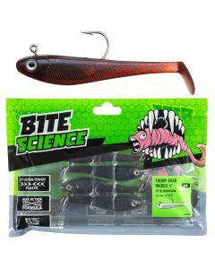 4 Pack of 4 Inch Bite Science Thump Shad Rigged Soft Plastic Lures -UV Bloodworm