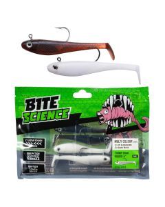 Bite Science Multi-Pack of Rigged 4"' Rigged Thump Shad Lures - Bloodworm/White
