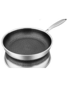 Tri-Ply 316 Frying Pan 32cm Double-Sided Honeycomb Skillet Silver