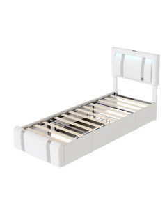 Levede Single Bed Frame Adjustable Soft Headboard LED Lights Drawers USB Charge