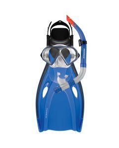 Mirage Mission Adult Fin Mask and Snorkel Set Sizes S/M and L/XL Blue