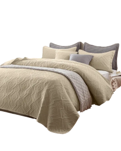 Beige Microfiber 3-Piece 150GSM Bedspread Set - Queen Size
