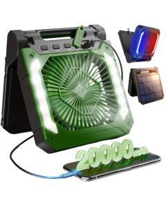20000mAh Solar Camping Fan with LED Light