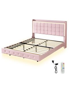 Levede Double Floating Bed Frame With RGB LED Light Headboard USB Charge