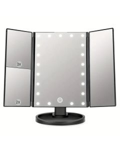 LED Lights 2X 3X Magnification Lighted Makeup Mirror,  Touch Control, Trifold Makeup Mirror, Rechargeable and dimmable light